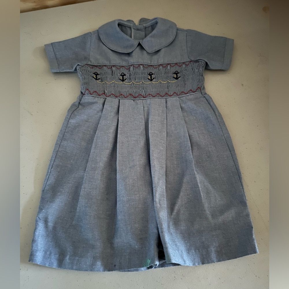 Strasburg Adorable Blue Baby Dress with Anchor Embroidery